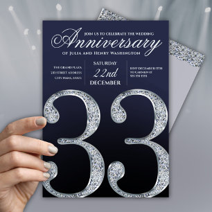 Convites Aniversário de 33 anos Diamante Prata Azul Marinho