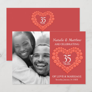 Convites Aniversário de 35 anos de casamento coral laranja