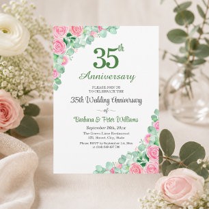 Convites Aniversário de 35 anos de Casamento Eucalipto Rosa