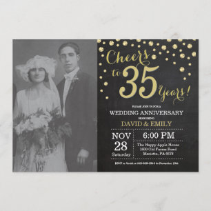 Convites Aniversário de 35 anos de Casamento Quadro Negro e