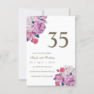 Convites Aniversário de 35 anos floral roxo botânico simple