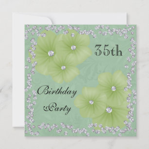 Convites Aniversário de 35 anos Green Damask & Flowers