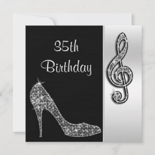 Convites Aniversário de 35 anos Silver Stiletto & Treble Cl