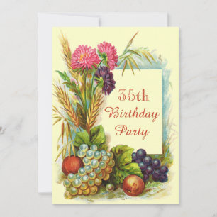 Convites Aniversário de 35 anos Vintage Frutas e Flores Col
