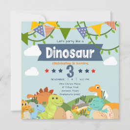 Convites Aniversário de 3 anos com tema de dinossauro color