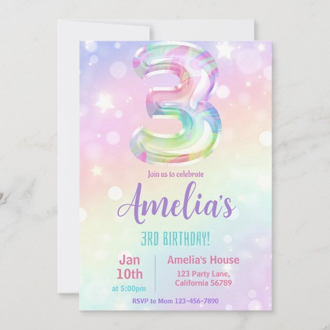 Convites aniversário de 3 anos Convidando aniversário de 3  (Frente)