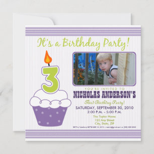 Convites aniversário de 3 anos Cupcake Roxo