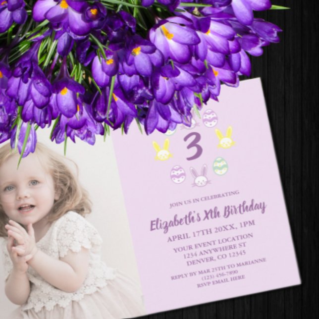 Convites aniversário de 3 anos da Páscoa lavanda (Criador carregado)