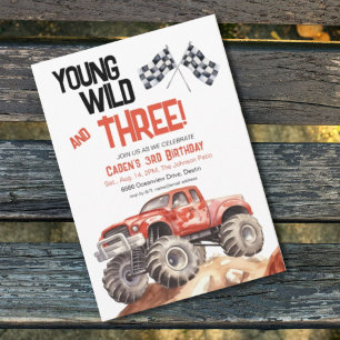 Convites Aniversário de 3 anos de Caminhão Negro Vermelho