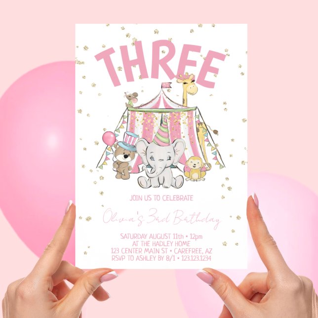 Convites Aniversário de 3 anos de Carnaval de Circo Rosa (Criador carregado)