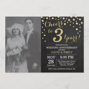 Convites Aniversário de 3 anos de Casamento Quadro Negro e 