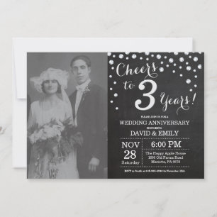 Convites Aniversário de 3 anos de Casamento Quadro Negro Pr