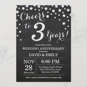 Convites Aniversário de 3 anos de Casamento Quadro Negro Pr