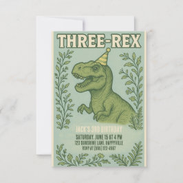 Convites Aniversário de 3 anos de Dinossauro Três Rex