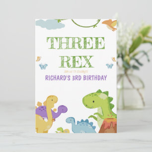 Convites Aniversário de 3 anos de ilustração de três Rex Ki