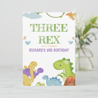 Convites Aniversário de 3 anos de ilustração de três Rex Ki