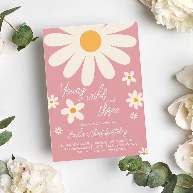 Convites Aniversário de 3 anos de margarida do deserto retr (Criador carregado)