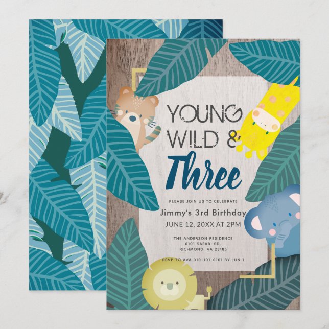 Convites Aniversário de 3 anos de Menino Selvagem e Três An (Frente/Verso)