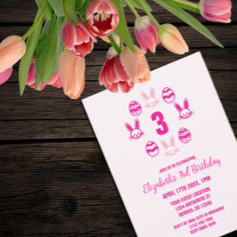 Convites Aniversário de 3 anos de Páscoa rosa