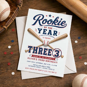 Convites Aniversário de 3 anos de Rookie of the Year Baseba