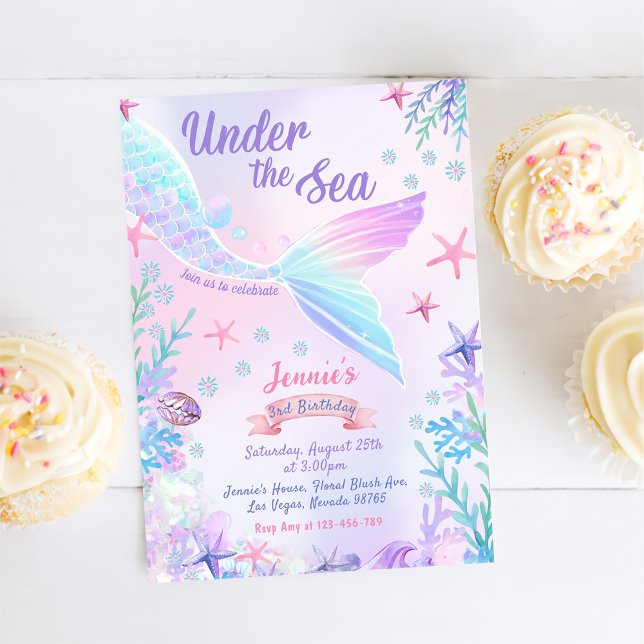 Convites Aniversário de 3 anos de Sereia Sob O Partido do M (Criador carregado)