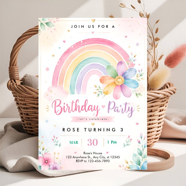Convites Aniversário de 3 anos do Arco-íris Pastel (Criador carregado)