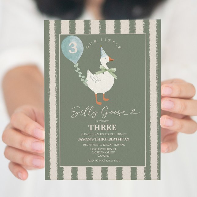 Convites Aniversário de 3 anos do Balão de Ganso Bobo Verde (Criador carregado)