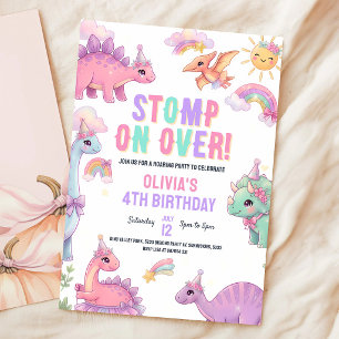 Convites Aniversário de 3 anos do T-Rex Dinossauro Rosa