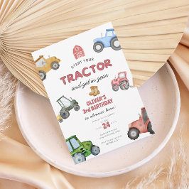Convites Aniversário de 3 anos do trator de aquarelas