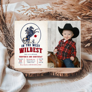 Convites Aniversário de 3 anos do Vintage Red Cowboy Rodeo