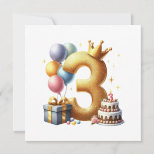 Convites Aniversário de 3 anos dourado