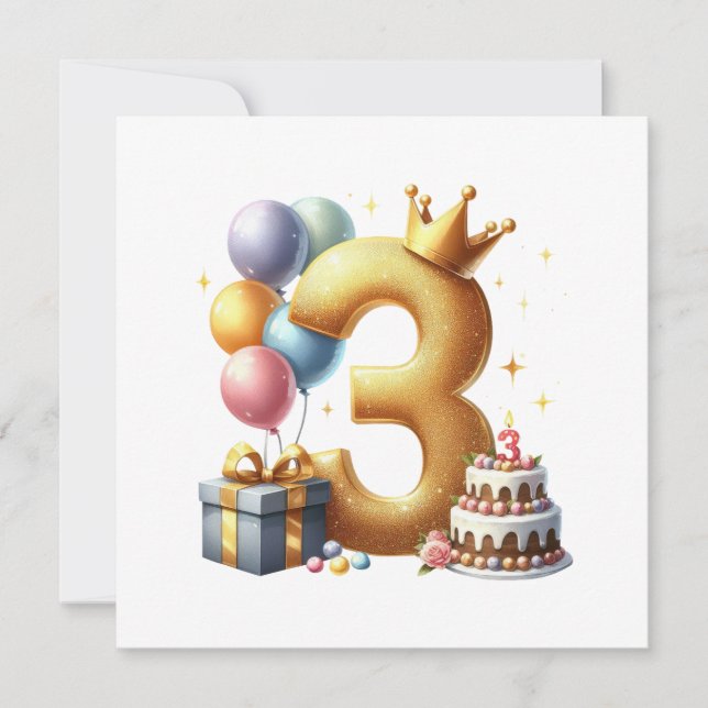 Convites Aniversário de 3 anos dourado (Frente)