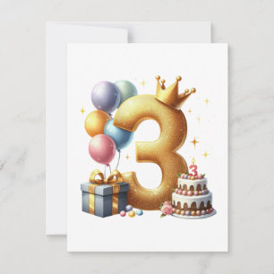 Convites Aniversário de 3 anos dourado