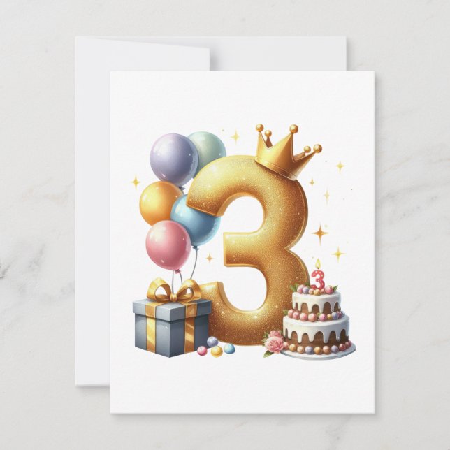 Convites Aniversário de 3 anos dourado (Frente)