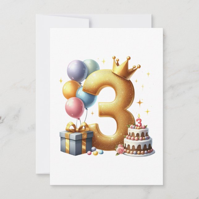 Convites Aniversário de 3 anos dourado (Frente)