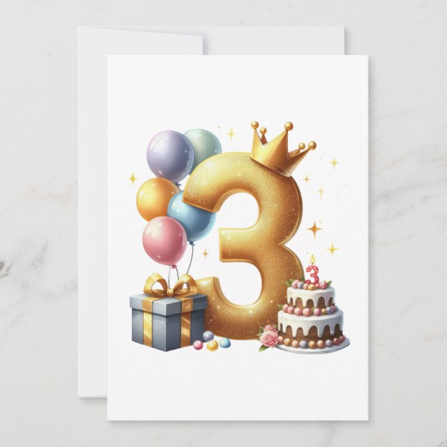 Convites Aniversário de 3 anos dourado (Frente)
