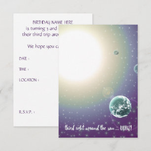 Convites aniversário de 3 anos em torno do Sol