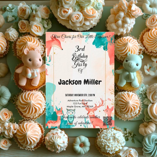 Convites Aniversário de 3 anos Fox, Coruja e Veado (Criador carregado)