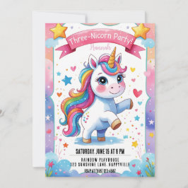 Convites Aniversário de 3 anos mágico Unicorn |Arco-íris 3-
