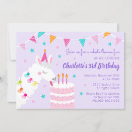 Convites Aniversário de 3 anos Roxo do Bolo de Llama