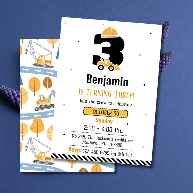 Convites Aniversário de 3 anos simples e fofinhos de caminh (Criador carregado)