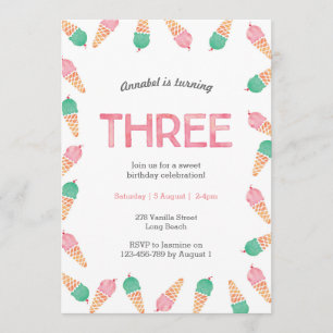 Convites aniversário de 3 anos SORVETE