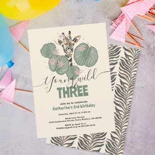 Convites aniversário de 3 anos Wild Safari Giraffe