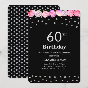 Convites Aniversário de 40, 60 anos Floral com Diamantes em