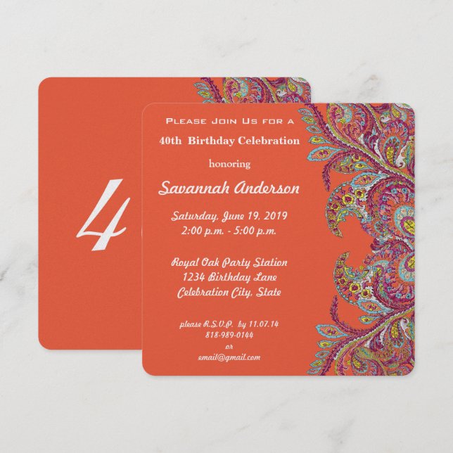 Convites aniversário de 40 anos (Frente/Verso)