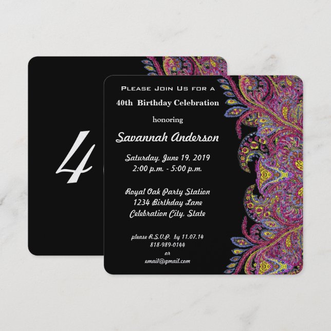 Convites aniversário de 40 anos (Frente/Verso)