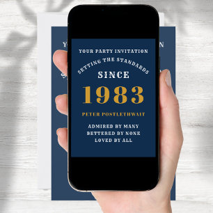 Convites aniversário de 40 anos 1983 Azul Dourado Personali