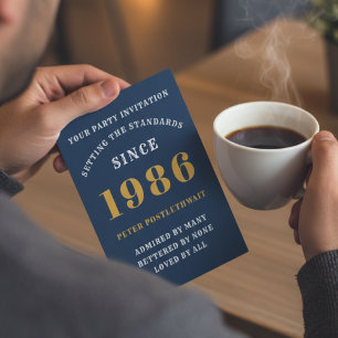 Convites aniversário de 40 anos 1986 Azul Dourado Personali