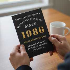 Convites aniversário de 40 anos 1986 Preto Dourado Personal