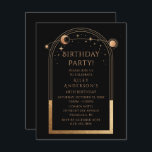 Convites aniversário de 40 anos 40 Astronomia Dourada Celes<br><div class="desc">aniversário de 40 anos Quarenta e quarenta centésimos Celestiais Místicos Negro Dourado Sol Lua Astronomy Astronomy Astronomy Birthday Invites Os convites apresentam sol dourado, lua e estrelas com um quadro de ouro sobre um fundo negro. Dentro é a sua informação de convite de aniversário personalizada. Projetado para você pelo Evco...</div>